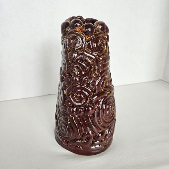 Signed Rustic Swirl Coiled Free Form Design Brown & Gold Pottery Vase - Picture 4 of 11